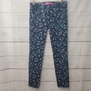 TinselTown Women's Navy Blue Floral Stretch Pants Size 9 Skinny Denim 5 Pocket